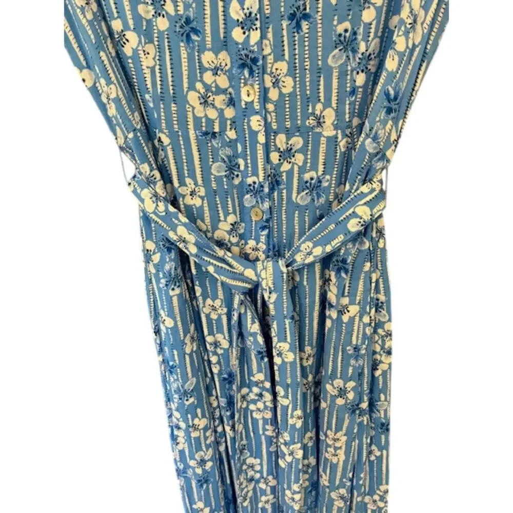 Zara “Marilyn” Belted Maxi Blue and White Floral Dress‎ Size Small - Picture 6 of 8
